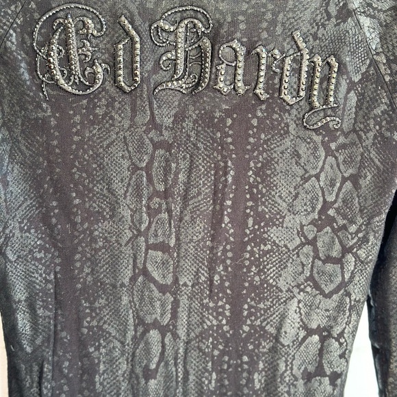 Y2K Ed Hardy Spell out Long Sleeve T shirt Dress python snake bling - Picture 8 of 8